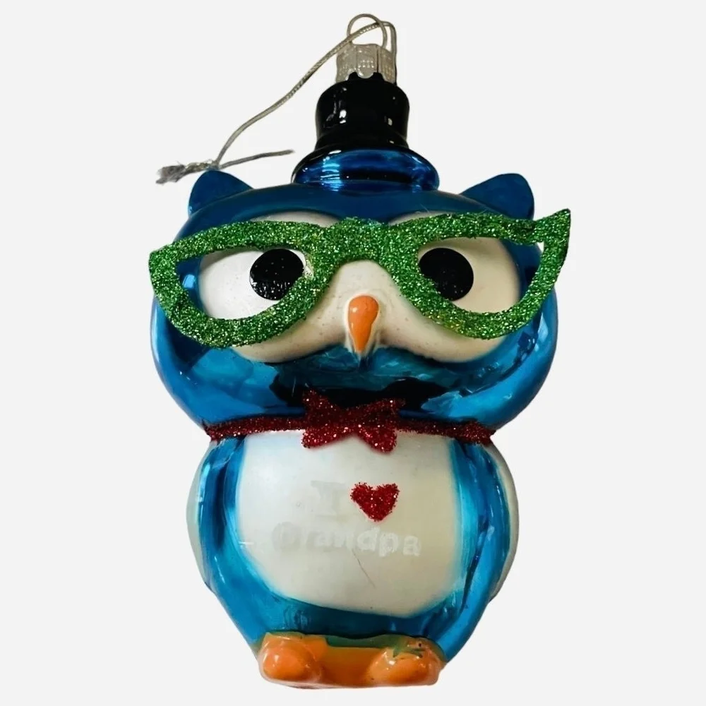 Vintage Owl Glass Ornament I Love Grandpa Xmas Holiday Collectible Decor